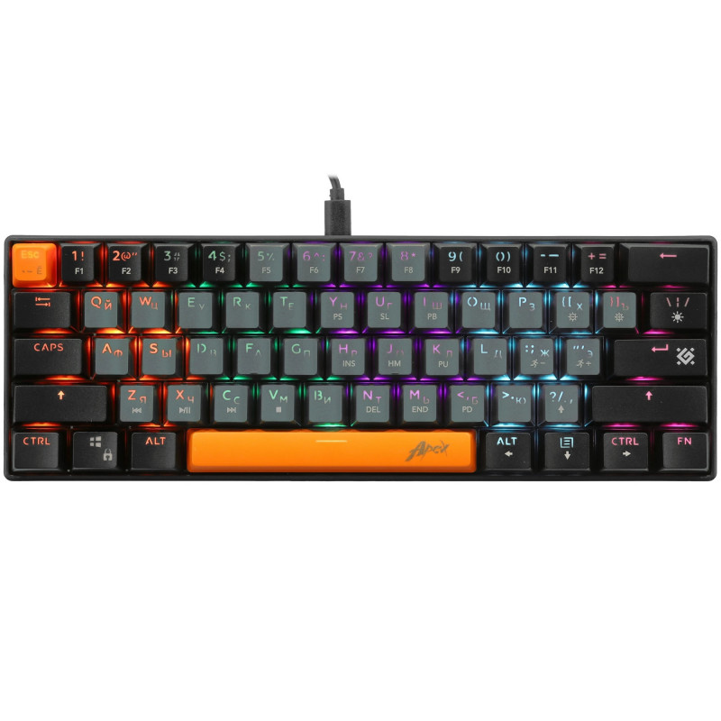 Клавиатура механическая DEFENDER Apex GK-002 RU,3цв/черн,радуж,61к,крас,св