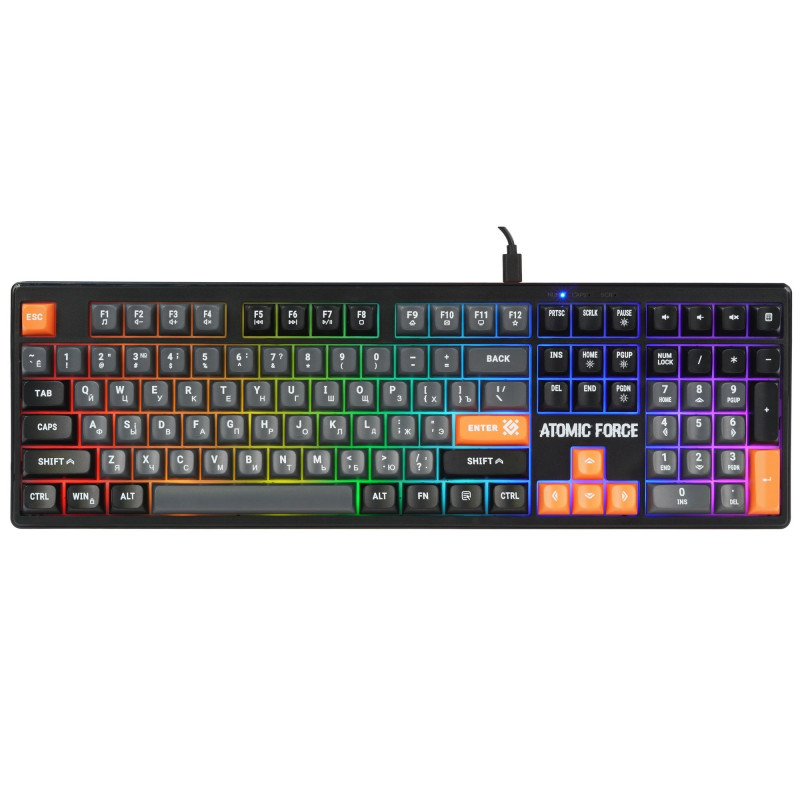Клавиатура проводная игровая DEFENDER  Atomic Force GK-005 RU,чер/сер,108кн+FN,радуж,1.5м 