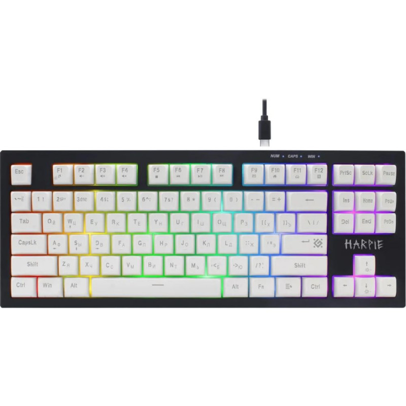 Клавиатура проводная игровая DEFENDER Harpie GK-401 RU,чер/бел,87кн+FN,радуж,1.5м