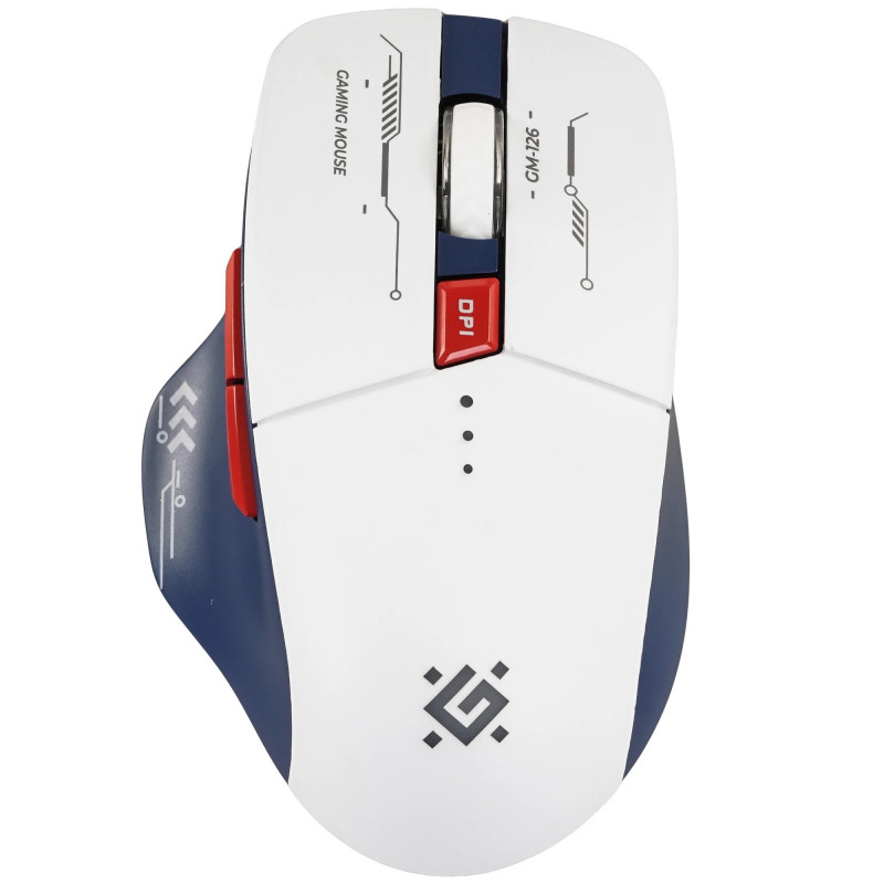 Мышь беспроводная игровая DEFENDER Tisa GM-126 (Тиса) бел+син,LED,7D,2.4+BT,1600dpi