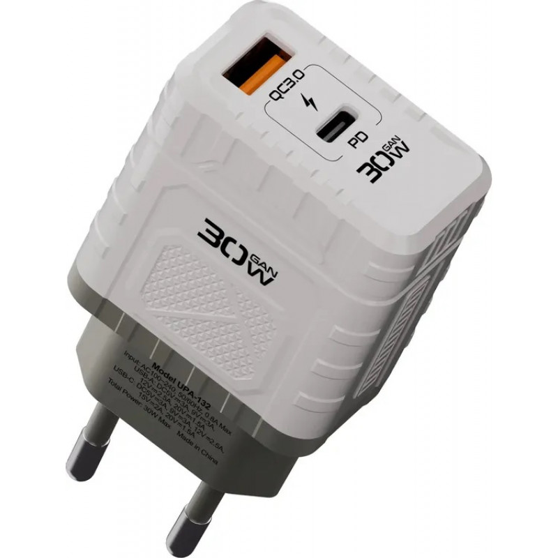 Адаптер сетевой DEFENDER UPA-132 30W, USB A+C, белый 