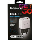 Адаптер сетевой DEFENDER UPA-132 30W, USB A+C, белый 