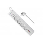 Удлинитель с сетевым фильтром DEFENDER DFS 143 3 м,белый,4розетки,USB+TypeC 
