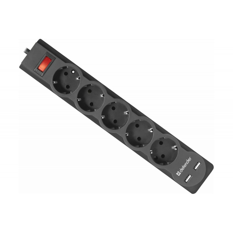 Удлинитель с сетевым фильтром DEFENDER  DFS 753 3,0 м, 5 розеток, 2xUSB, 2.1A 