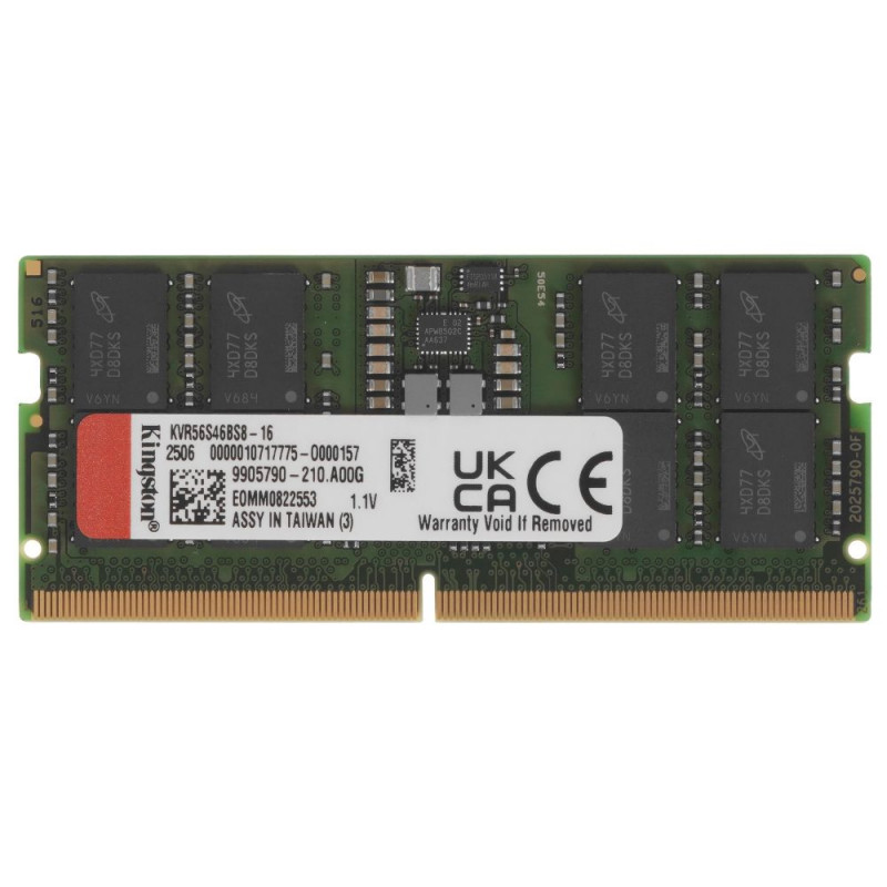 Оперативная память Kingston DDR5 16GB 5600Mhz SODIMM CL46 KVR56S46BS8-16