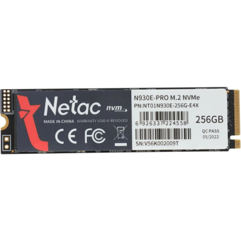 Твердотельный накопитель Netac SSD 256Gb NT01N930E-256G-E4X Pro PCIe 3 x4 M.2 2280 NVMe 3D NAND 