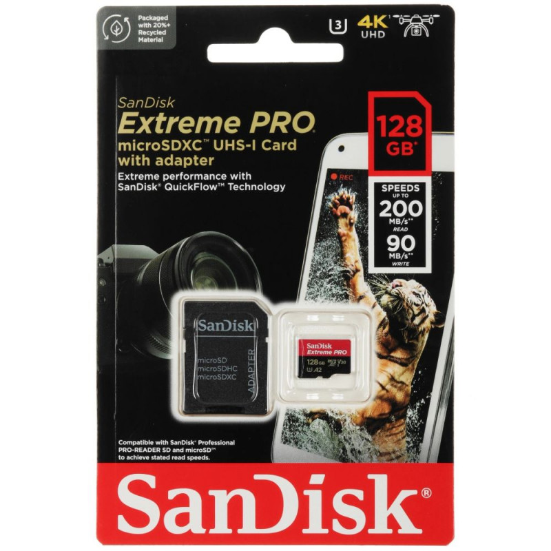Карта памяти SanDisk Extreme Pro microSDXC SDSQXCJ-128G-GS6MA 128GB A2, UHS Class 1, Video Class 30