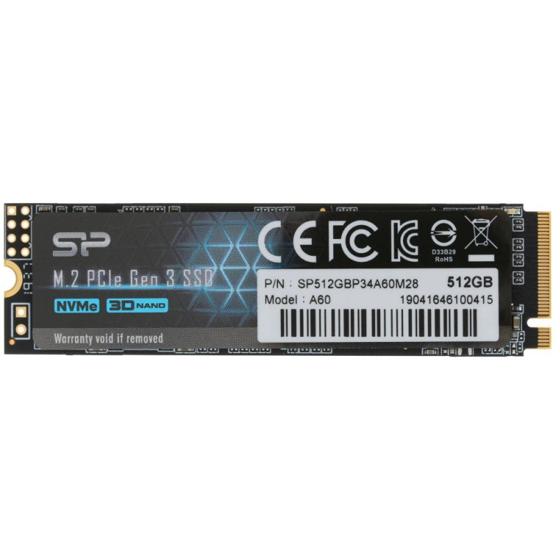 Твердотельный накопитель Silicon Power SSD 512GB SP512GBP34A60M NVMe PCIe 3х4, 2200/1600MBs, 3D TLC,
