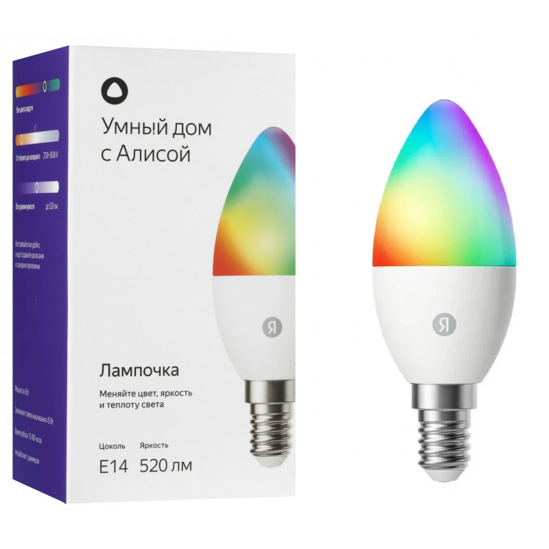 Умная лампочка Яндекс, Е14, RGB, 520 Лм, Matter over Wi-Fi YNDX-00557