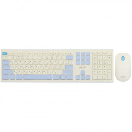 Клавиатура + мышь Acer OCC205 клав:белый мышь:белый/голубой USB беспроводная slim