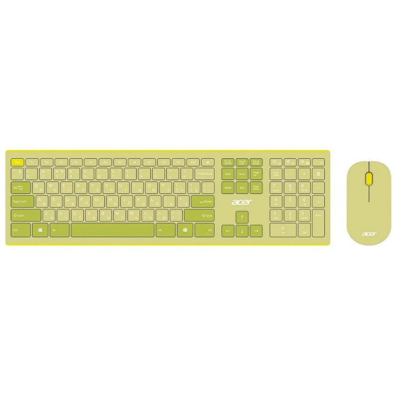 Клавиатура + мышь Acer OCC205 клав:зеленый/желтый мышь:зеленый/желтый USB беспроводная slim